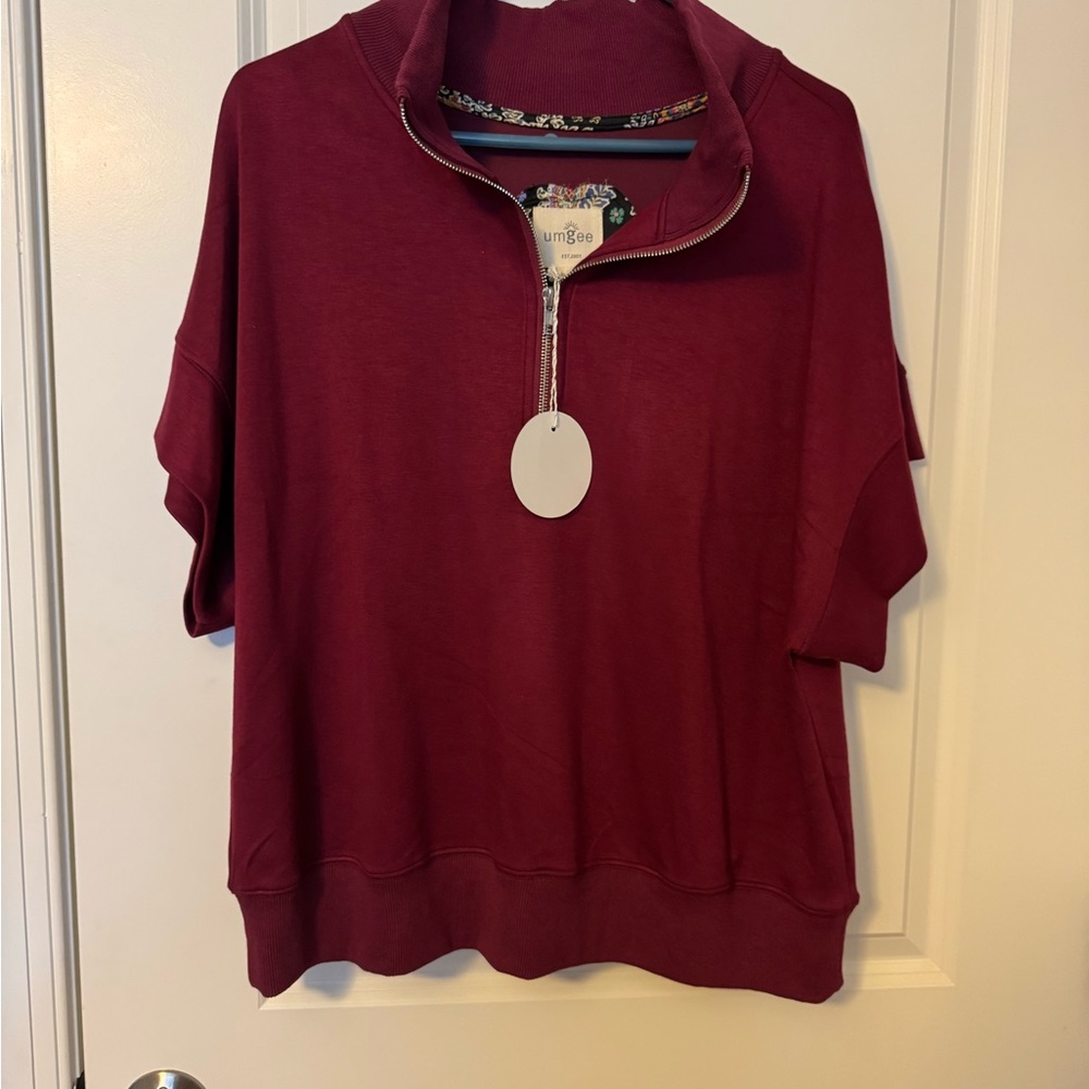 Umgee Red Boxy Zippered Polo Sweatshirt